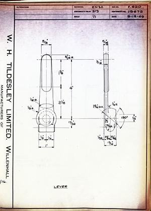 Armstrong Stevens & Son J9672 Lever WH Tildesley Forging Technical Drawing