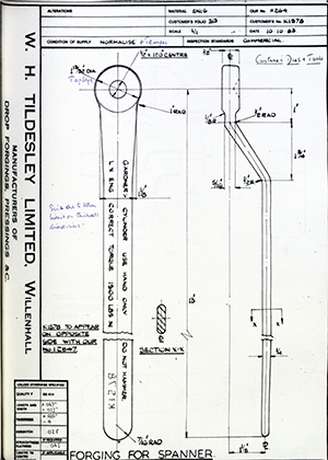 Armstrong Stevens & Son K1578 Forging For Spanner WH Tildesley Forging Technical Drawing