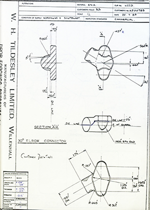 Armstrong Stevens & Son K200785 30 Degree Elbow Connector WH Tildesley Forging Technical Drawing