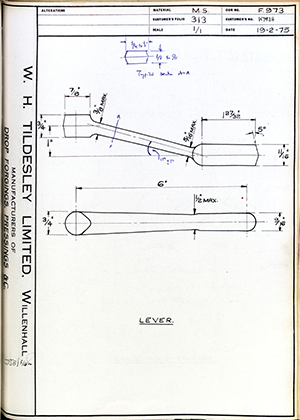 Armstrong Stevens & Son K7838 Lever WH Tildesley Forging Technical Drawing