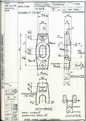 Armstrong Stevens & Son M26-1 No54 Strap Clamp Forging WH Tildesley Forging Technical Drawing