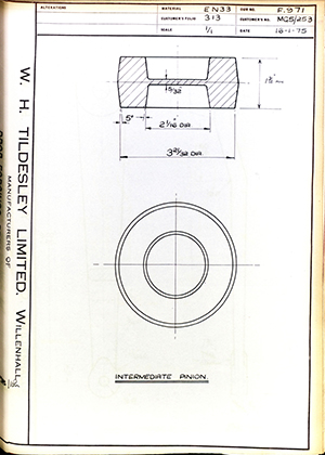 Armstrong Stevens & Son MG5/253 Intermediate Pinion WH Tildesley Forging Technical Drawing