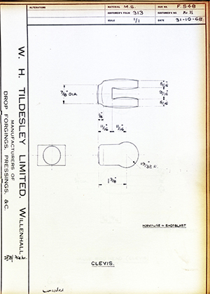 Armstrong Stevens & Son No.3 1/2 Clevis WH Tildesley Forging Technical Drawing