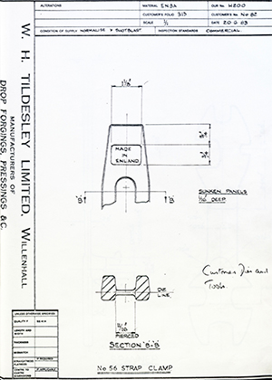 Armstrong Stevens & Son No82 No.56 Strap Clamp WH Tildesley Forging Technical Drawing