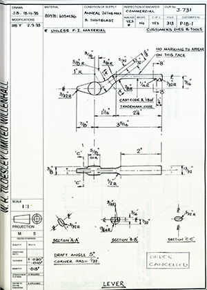 Armstrong Stevens & Son P18-1 Lever WH Tildesley Forging Technical Drawing