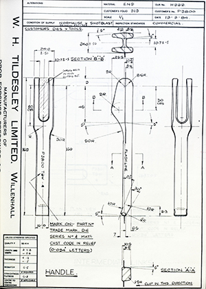 Armstrong Stevens & Son P3800 Handle WH Tildesley Forging Technical Drawing