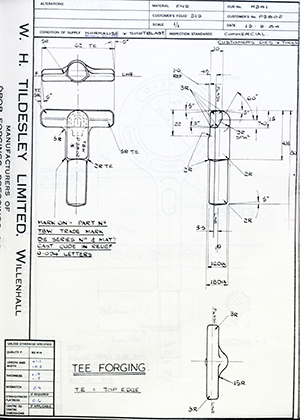 Armstrong Stevens & Son P3802 Tee Forging WH Tildesley Forging Technical Drawing