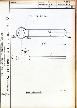 Armstrong Stevens & Son QT61 Ring Spanner WH Tildesley Forging Technical Drawing