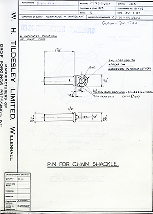 Armstrong Stevens & Son S1-15 Pin for Chain Shackle WH Tildesley Forging Technical Drawing