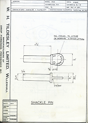 Armstrong Stevens & Son S1-4 Shackle Pin WH Tildesley Forging Technical Drawing