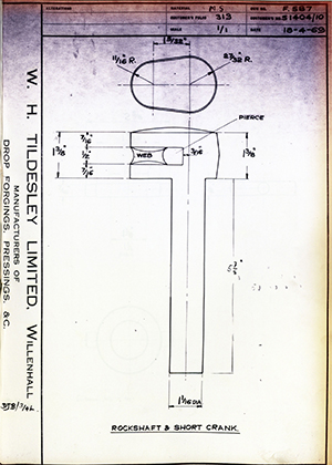 Armstrong Stevens & Son S1404/10 Rockshaft & Short Crank WH Tildesley Forging Technical Drawing