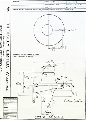 Armstrong Stevens & Son SC6196 Swash Member WH Tildesley Forging Technical Drawing