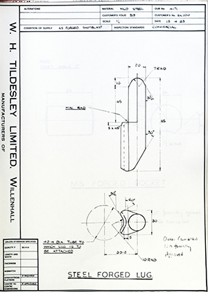 Armstrong Stevens & Son SK100 Steel Forged Lug WH Tildesley Forging Technical Drawing