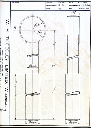 Armstrong Stevens & Son SK4934  WH Tildesley Forging Technical Drawing