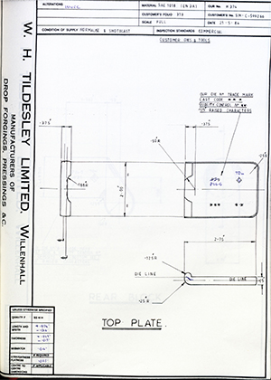 Armstrong Stevens & Son SM-C-599266 Top Plate WH Tildesley Forging Technical Drawing