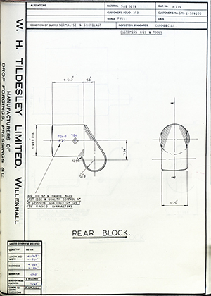 Armstrong Stevens & Son SM-C-599270 Rear Block WH Tildesley Forging Technical Drawing