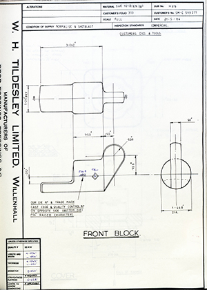 Armstrong Stevens & Son SM-C-599271 Front Block WH Tildesley Forging Technical Drawing