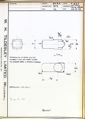 Armstrong Stevens & Son ST1079 / DIE No.12505 Socket WH Tildesley Forging Technical Drawing