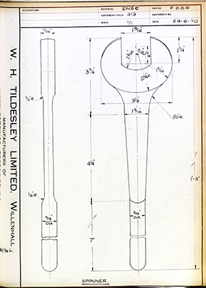 Armstrong Stevens & Son  Spanner WH Tildesley Forging Technical Drawing