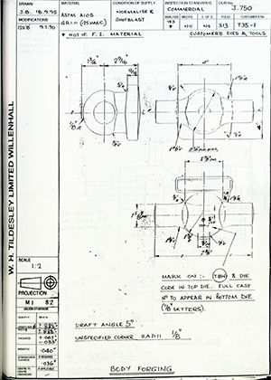 Armstrong Stevens & Son T35-1 Body Forging WH Tildesley Forging Technical Drawing