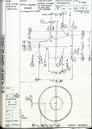 Armstrong Stevens & Son T37-1 Swash Member WH Tildesley Forging Technical Drawing