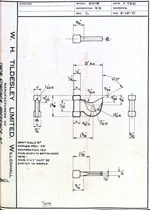 Armstrong Stevens & Son  Tooth WH Tildesley Forging Technical Drawing