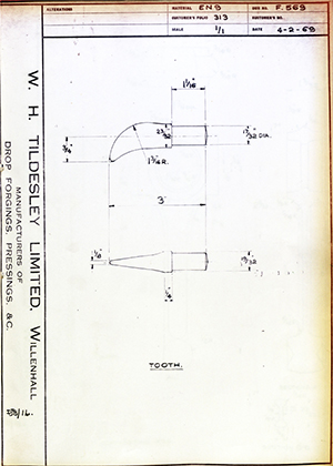 Armstrong Stevens & Son  Tooth WH Tildesley Forging Technical Drawing