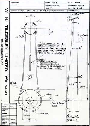 Armstrong Stevens & Son V1-12 Connecting Rod WH Tildesley Forging Technical Drawing