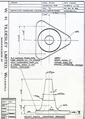 Armstrong Stevens & Son V1-21 Front Shock Absorber Bracket WH Tildesley Forging Technical Drawing