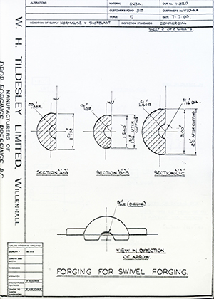 Armstrong Stevens & Son V104A Forging for Swivel Forging WH Tildesley Forging Technical Drawing