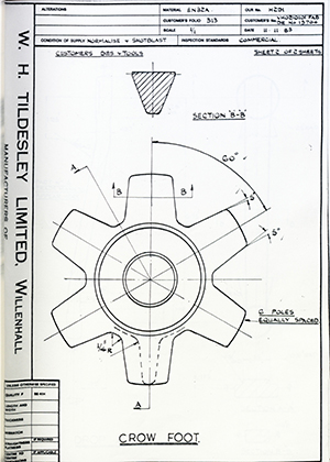 Armstrong Stevens & Son VH0210101FAB / DIE No 13704 Crow Foot WH Tildesley Forging Technical Drawing