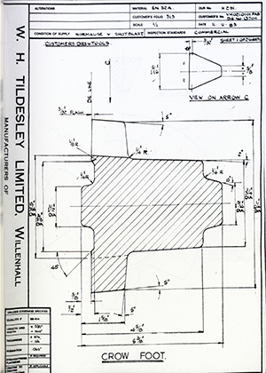 Armstrong Stevens & Son VH0210101FAB / DIE No 13704 Crow Foot WH Tildesley Forging Technical Drawing