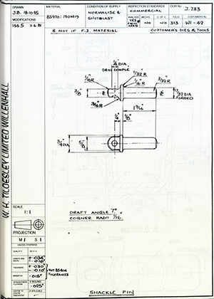 Armstrong Stevens & Son W1-42 Shackle Pin WH Tildesley Forging Technical Drawing