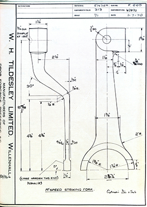 Armstrong Stevens & Son W28170 1st Speed Striking Fork WH Tildesley Forging Technical Drawing