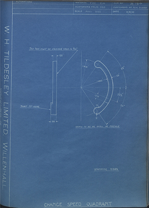 Army & Navy Stores SEN31389 Change Speed Quadrant WH Tildesley Forging Technical Drawing