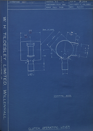 Army & Navy Stores SEN40607 Clutch Operating Lever WH Tildesley Forging Technical Drawing