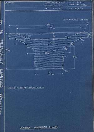 Atkinson Vehicles LTD 7789B Gearbox Companion Flange WH Tildesley Forging Technical Drawing