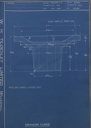 Atkinson Vehicles LTD 8255 Companion Flange WH Tildesley Forging Technical Drawing