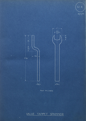 Autocarriers (1911) Ltd aka A.C Cars 4892 Valve Tappet Spanner WH Tildesley Forging Technical Drawing