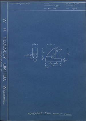 B Forster & Co LTD  Moveable Jaw for Utility Spanner WH Tildesley Forging Technical Drawing
