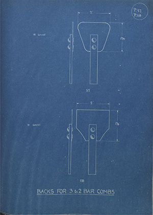 Backs for 3 & 2 Bar Combs WH Tildesley Forging Technical Drawing