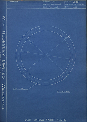 Barrowfield Leather Co 5303B Dust Shield Front Plate WH Tildesley Forging Technical Drawing