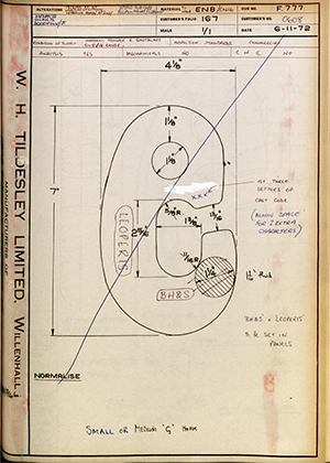 Barzillai Hingley & Sons LTD 0608 Small or Medium 'G' Hook WH Tildesley Forging Technical Drawing