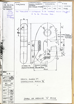 Barzillai Hingley & Sons LTD 0608 Small or Medium 'G' Hook WH Tildesley Forging Technical Drawing