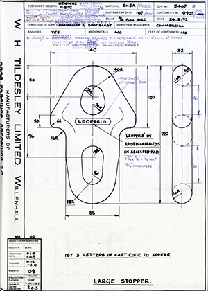 Barzillai Hingley & Sons LTD 0903/E90-4075 Large Stopper WH Tildesley Forging Technical Drawing