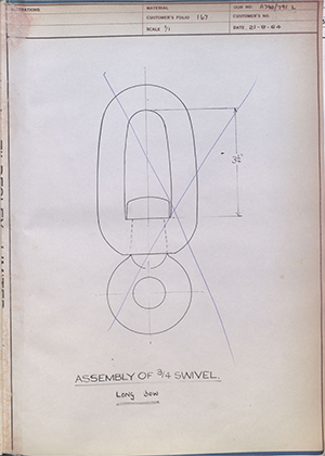 Barzillai Hingley & Sons LTD  Assembly of 3/4 Swivel Long Bow WH Tildesley Forging Technical Drawing