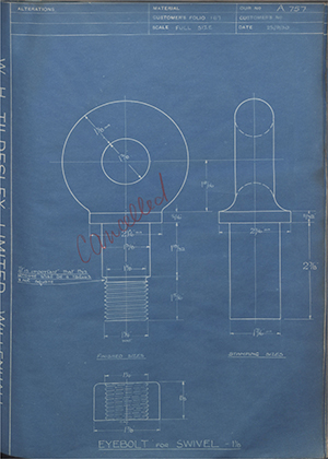 Barzillai Hingley & Sons LTD  Eyebolt for Swivel 1 1/8 WH Tildesley Forging Technical Drawing