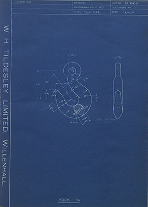 Barzillai Hingley & Sons LTD  Hook - 1/4 WH Tildesley Forging Technical Drawing