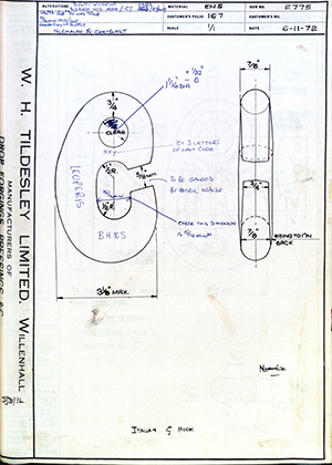 Barzillai Hingley & Sons LTD  Italian 'G' Hook WH Tildesley Forging Technical Drawing