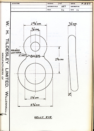 Barzillai Hingley & Sons LTD  Kelly Eye WH Tildesley Forging Technical Drawing